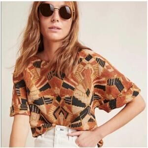 Anthropologie Rust Black Cream Geometric Knit Top